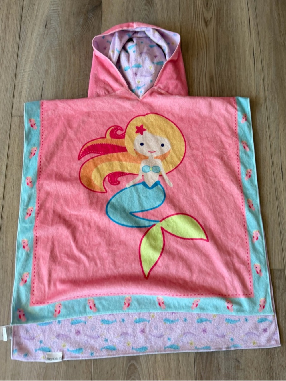 Girls Pink Mermaid Hooded Towel Poncho